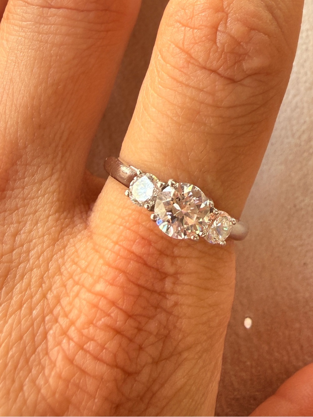 Sterling Silver Clear CZ Present Past & Future Engagement Ring -Sz9
